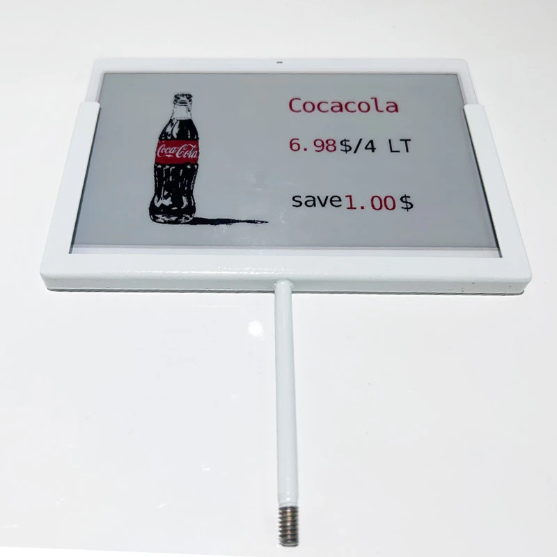 Etiqueta de preço eletrônica de 7,3 polegadas com parafuso de metal estilo Coca-cola